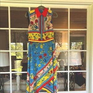 Alice + Olivia Red and Gold Embellished Maxi “handkerchief” dress